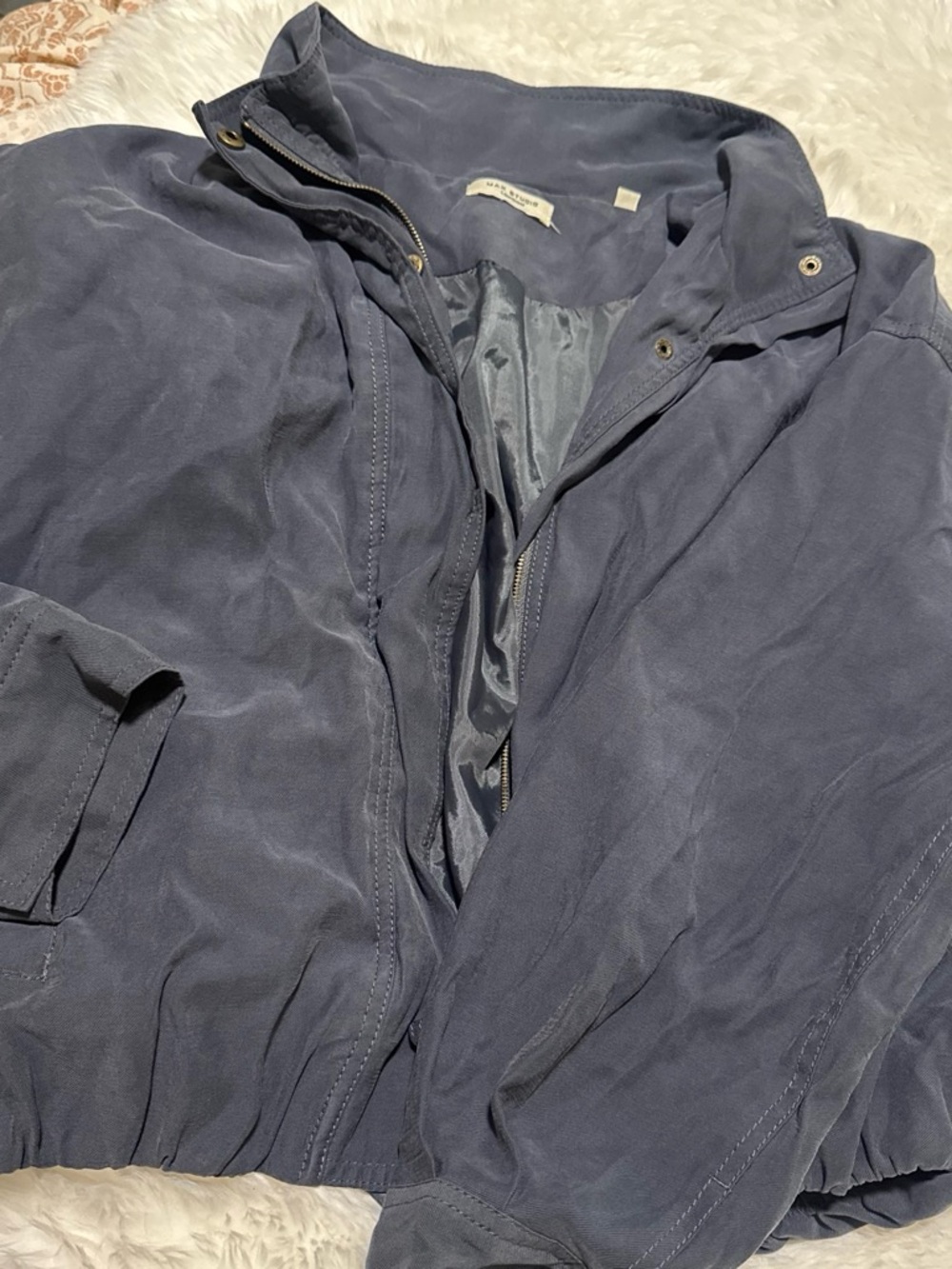 Max Studio Slate Blue Lightweight Bomber Jacket